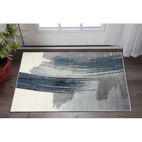 Blue And White Abstract Square Rug Photo 1