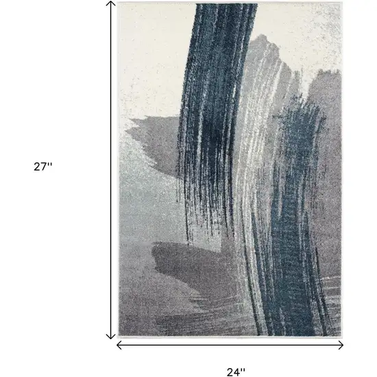 Blue And White Abstract Square Rug Photo 3