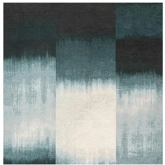 Blue And White Abstract Washable Area Rug With UV Protection Photo 4