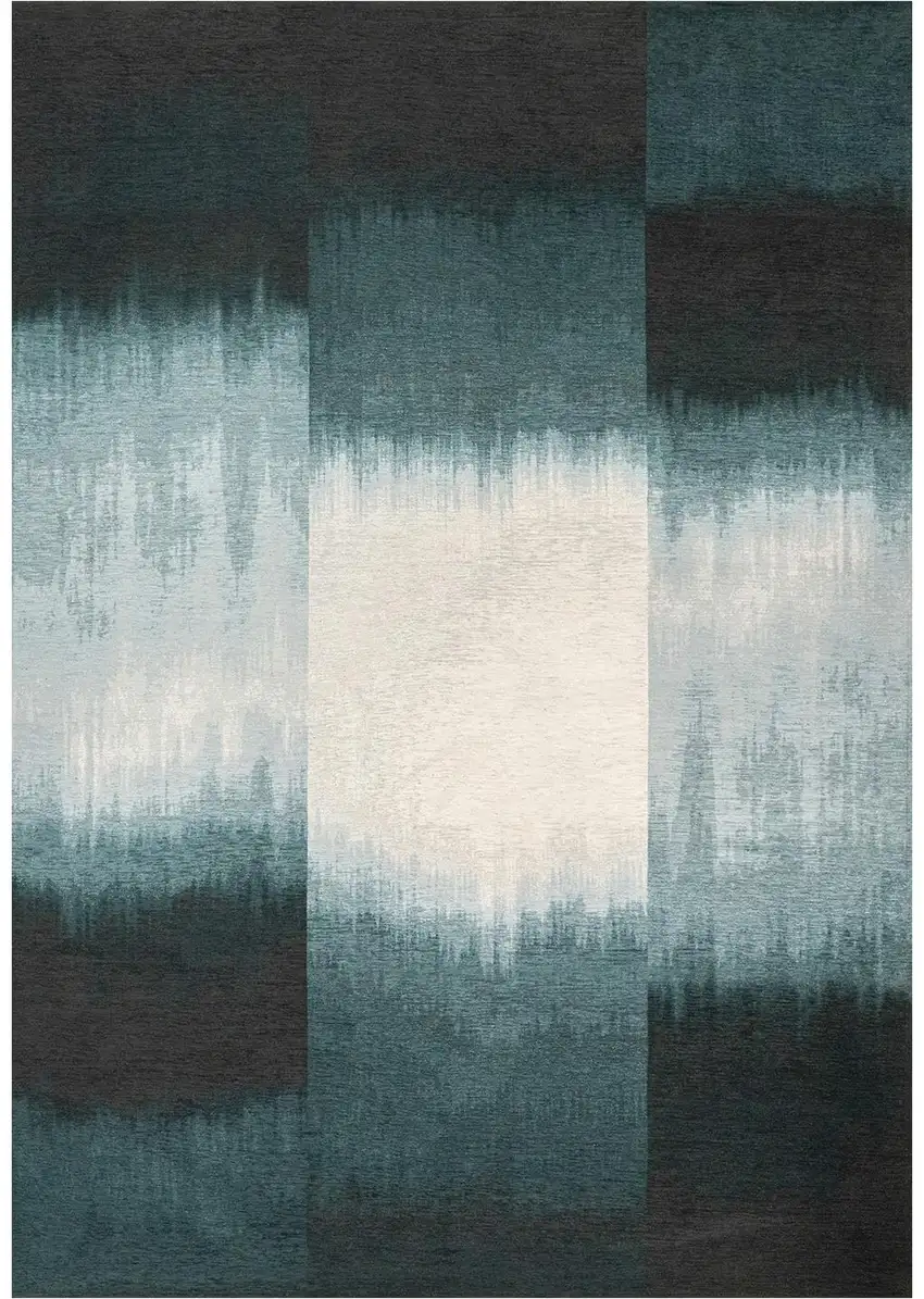 Blue And White Abstract Washable Area Rug With UV Protection Photo 2