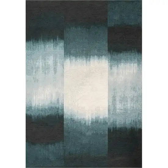 Blue And White Abstract Washable Area Rug With UV Protection Photo 2