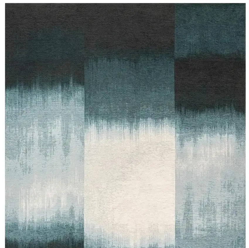 Blue And White Abstract Washable Area Rug With UV Protection Photo 4