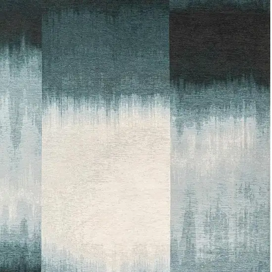 Blue And White Abstract Washable Area Rug With UV Protection Photo 3