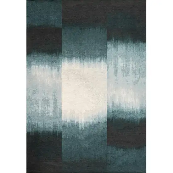 Blue And White Abstract Washable Area Rug With UV Protection Photo 3