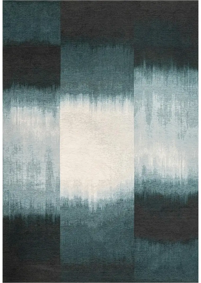 Blue And White Abstract Washable Area Rug With UV Protection Photo 3