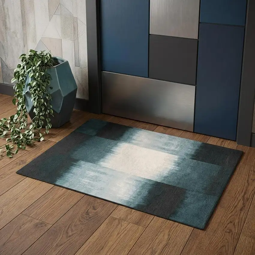 Blue And White Abstract Washable Area Rug With UV Protection Photo 1