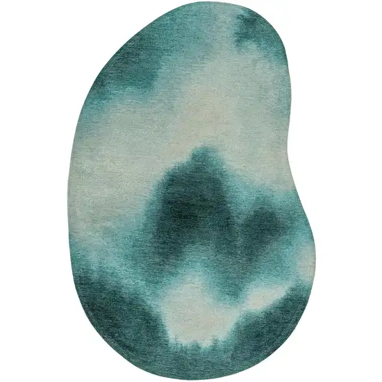 Blue And White Abstract Washable Area Rug With UV Protection Photo 4