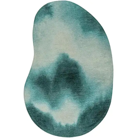 Blue And White Abstract Washable Area Rug With UV Protection Photo 2