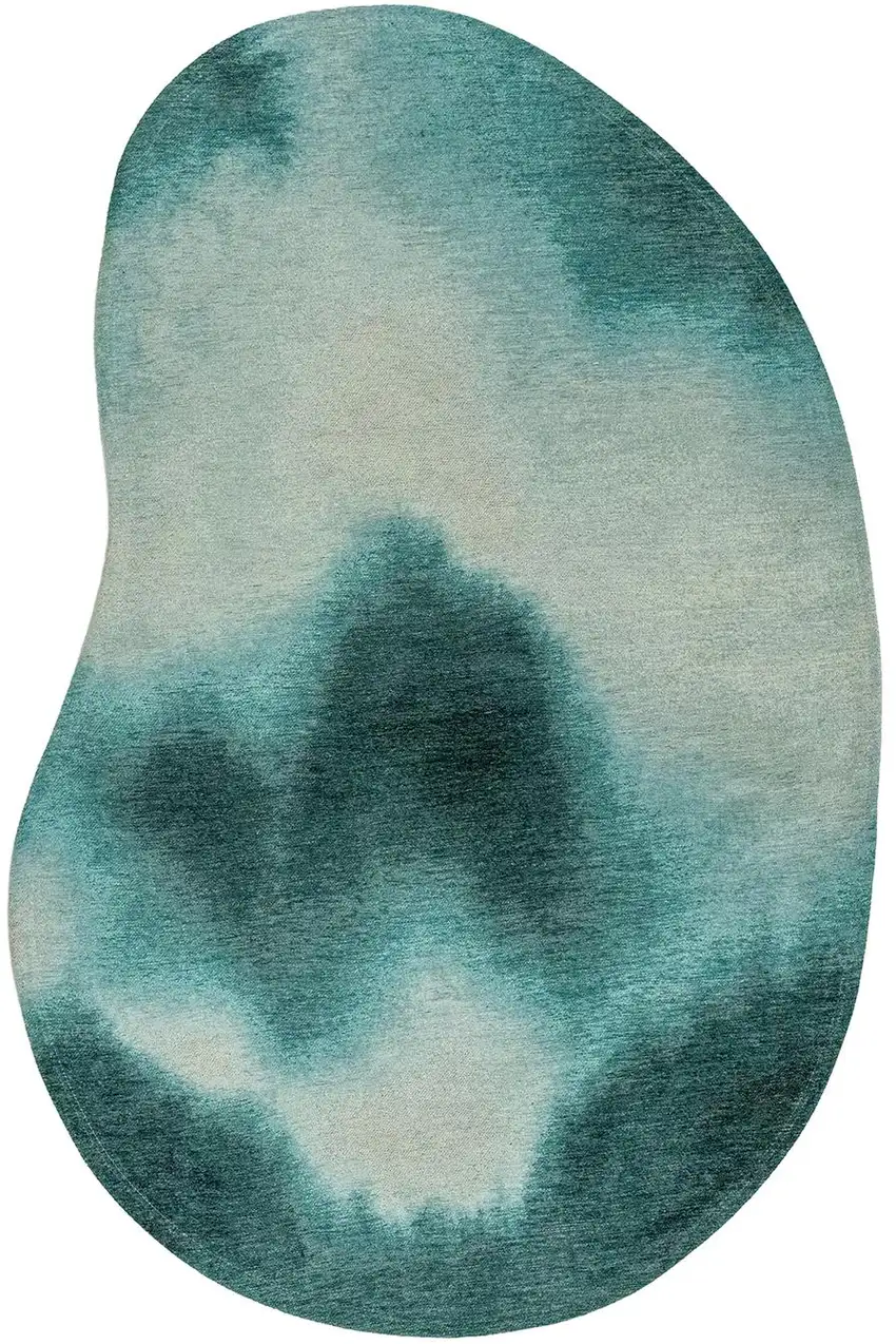 Blue And White Abstract Washable Area Rug With UV Protection Photo 2