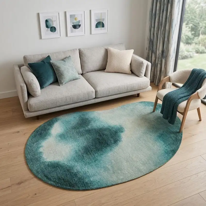 Blue And White Abstract Washable Area Rug With UV Protection Photo 1