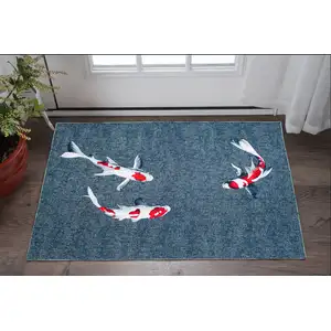 Photo of Blue And White Abstract Washable Area Rug