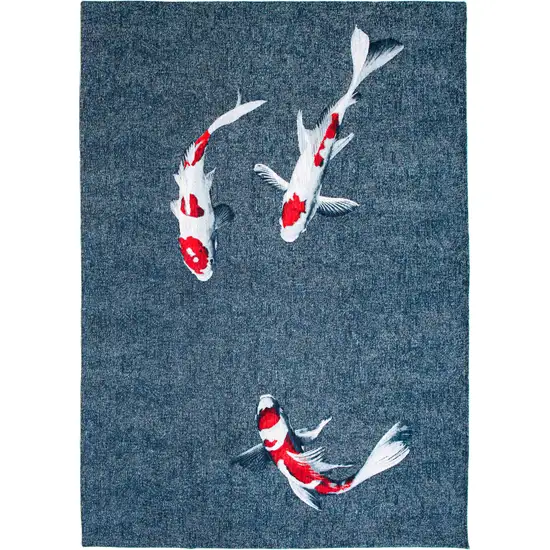 Blue And White Abstract Washable Area Rug Photo 2