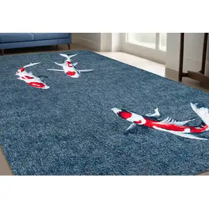 Photo of Blue And White Abstract Washable Area Rug