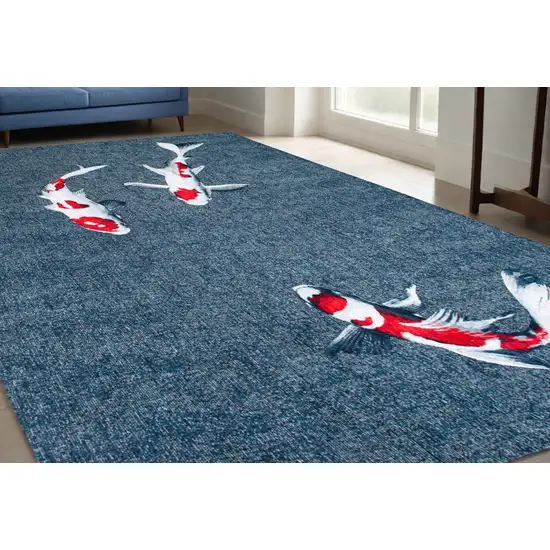 Blue And White Abstract Washable Area Rug Photo 1