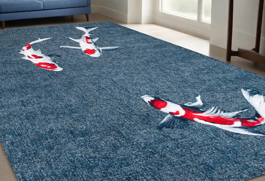 Blue And White Abstract Washable Area Rug Photo 1