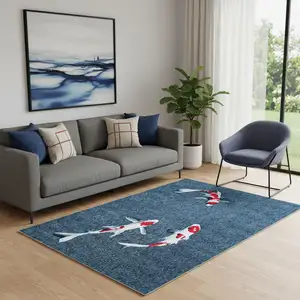 Photo of Blue And White Abstract Washable Area Rug