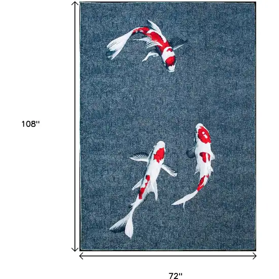 Blue And White Abstract Washable Area Rug Photo 8