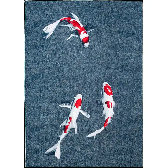 Blue And White Abstract Washable Area Rug Photo 1