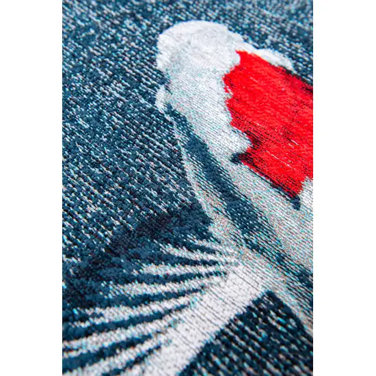 Blue And White Abstract Washable Area Rug Photo 5