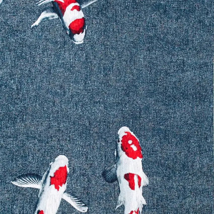 Blue And White Abstract Washable Area Rug Photo 3