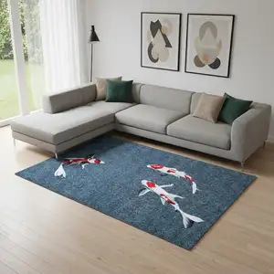 Photo of Blue And White Abstract Washable Area Rug