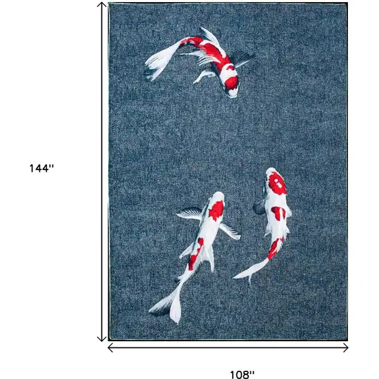 Blue And White Abstract Washable Area Rug Photo 9