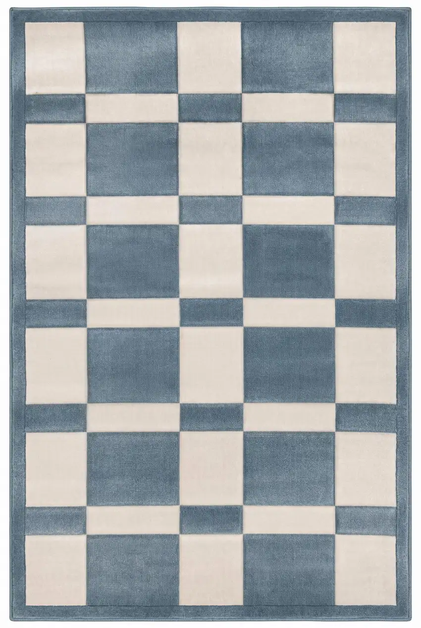 Blue And White Geometric Area Rug Photo 2