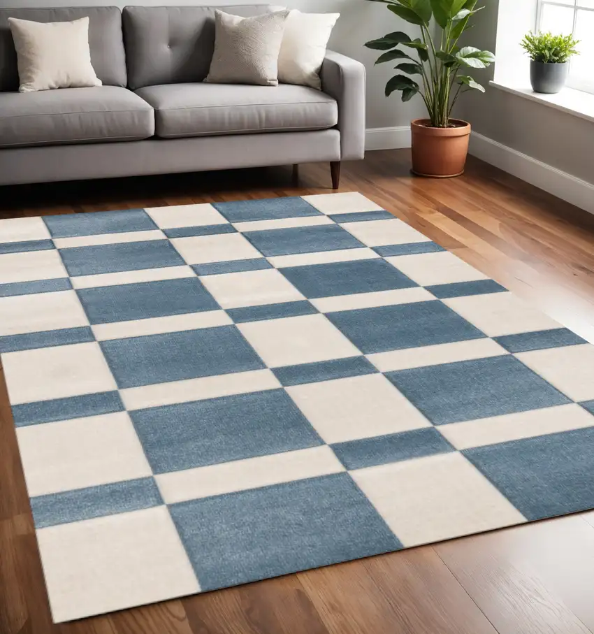 Blue And White Geometric Area Rug Photo 1