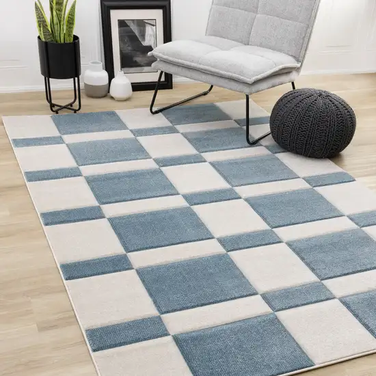 Blue And White Geometric Area Rug Photo 6