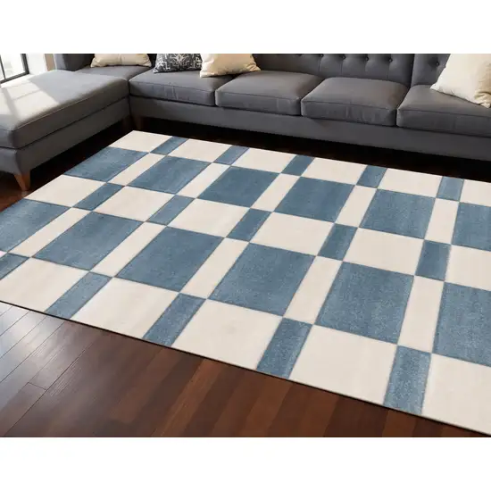 Blue And White Geometric Area Rug Photo 1