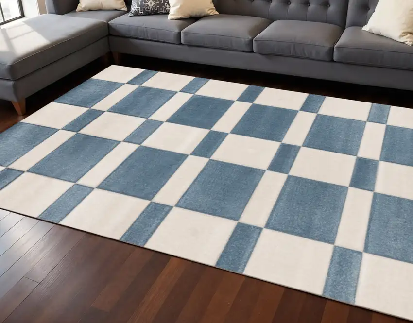 Blue And White Geometric Area Rug Photo 1