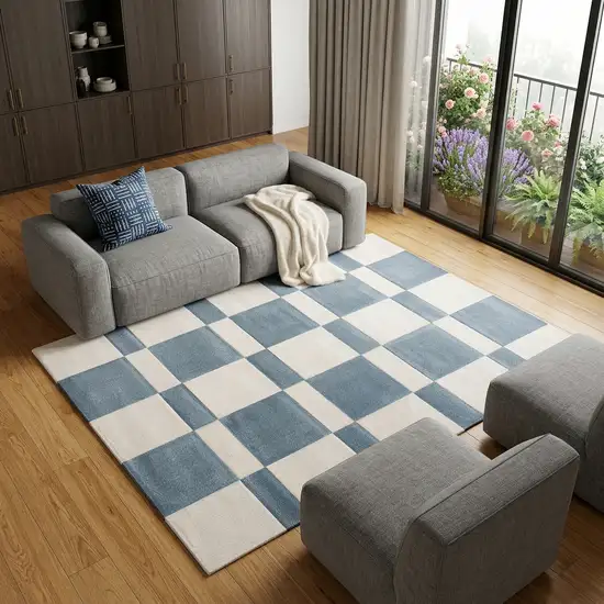 Blue And White Geometric Area Rug Photo 1