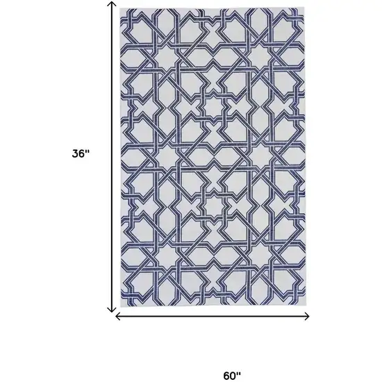 Blue And White Geometric Hand Woven Area Rug Photo 5