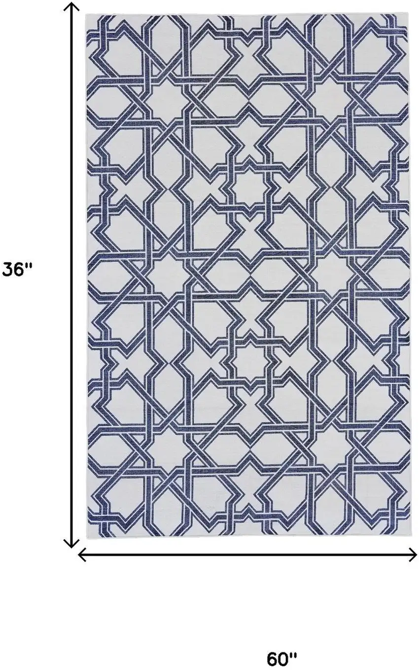 Blue And White Geometric Hand Woven Area Rug Photo 5
