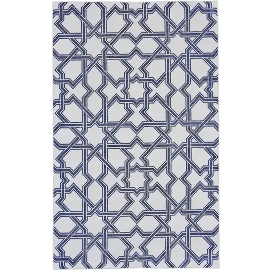 Blue And White Geometric Hand Woven Area Rug Photo 2