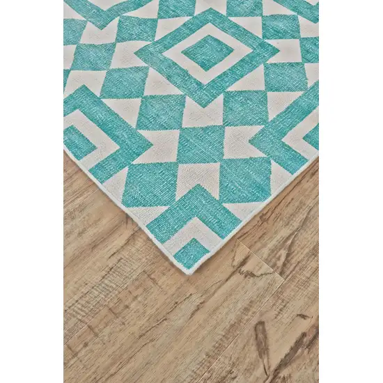 Blue And White Geometric Hand Woven Area Rug Photo 3