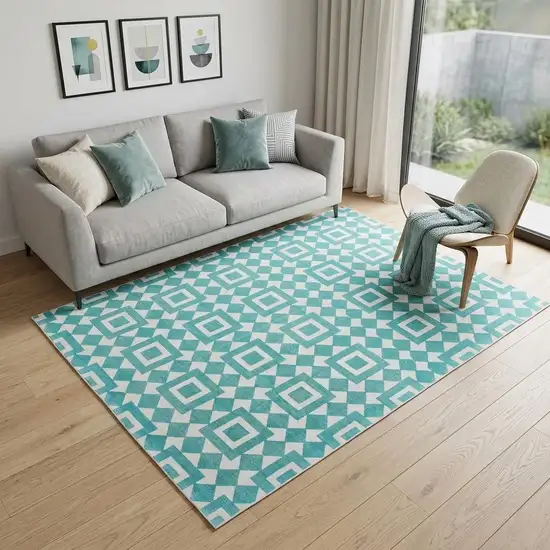 Blue And White Geometric Hand Woven Area Rug Photo 1
