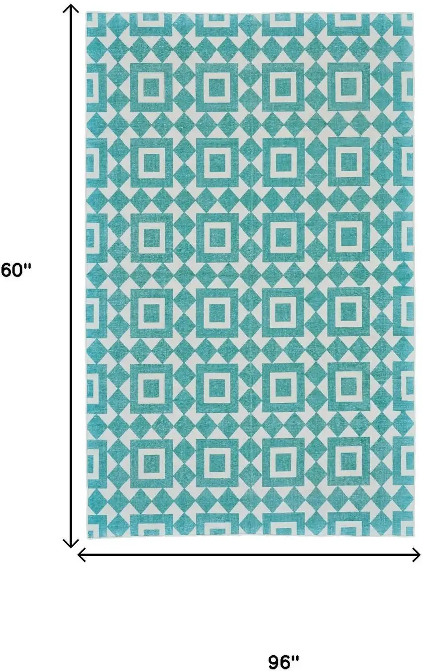 Blue And White Geometric Hand Woven Area Rug Photo 5