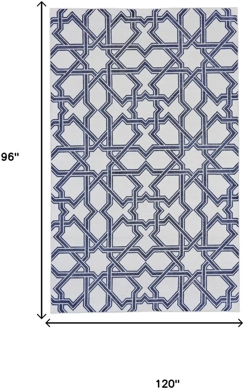 Blue And White Geometric Hand Woven Area Rug Photo 5
