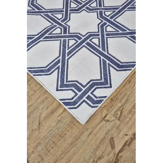 Blue And White Geometric Hand Woven Area Rug Photo 3