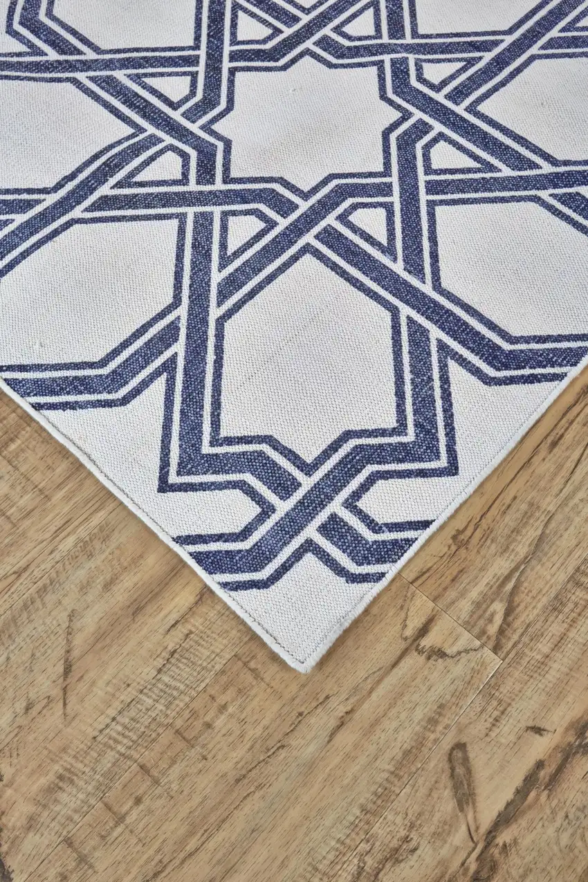 Blue And White Geometric Hand Woven Area Rug Photo 3