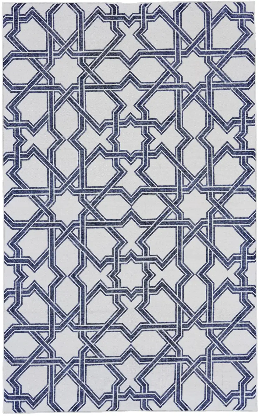 Blue And White Geometric Hand Woven Area Rug Photo 2