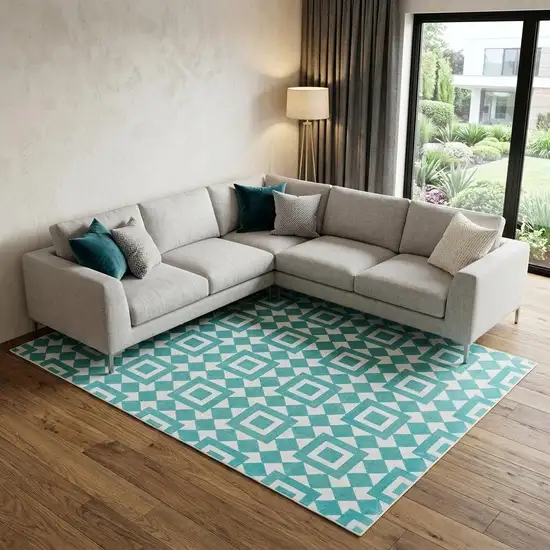 Blue And White Geometric Hand Woven Area Rug Photo 1