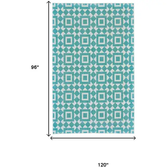 Blue And White Geometric Hand Woven Area Rug Photo 5