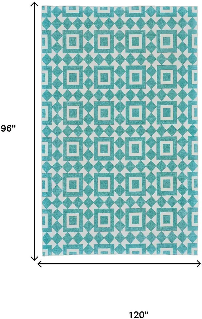 Blue And White Geometric Hand Woven Area Rug Photo 5