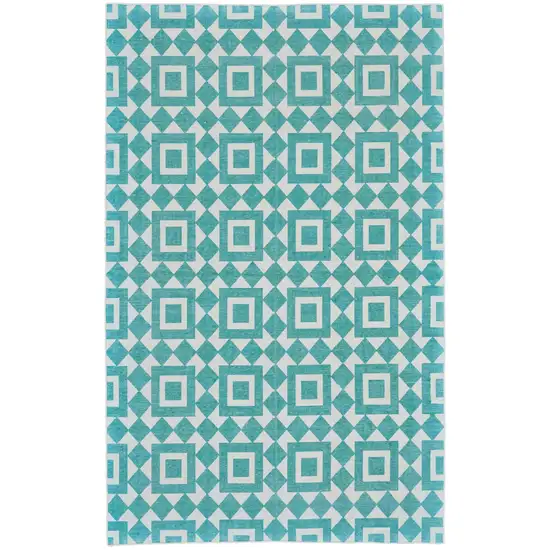 Blue And White Geometric Hand Woven Area Rug Photo 2