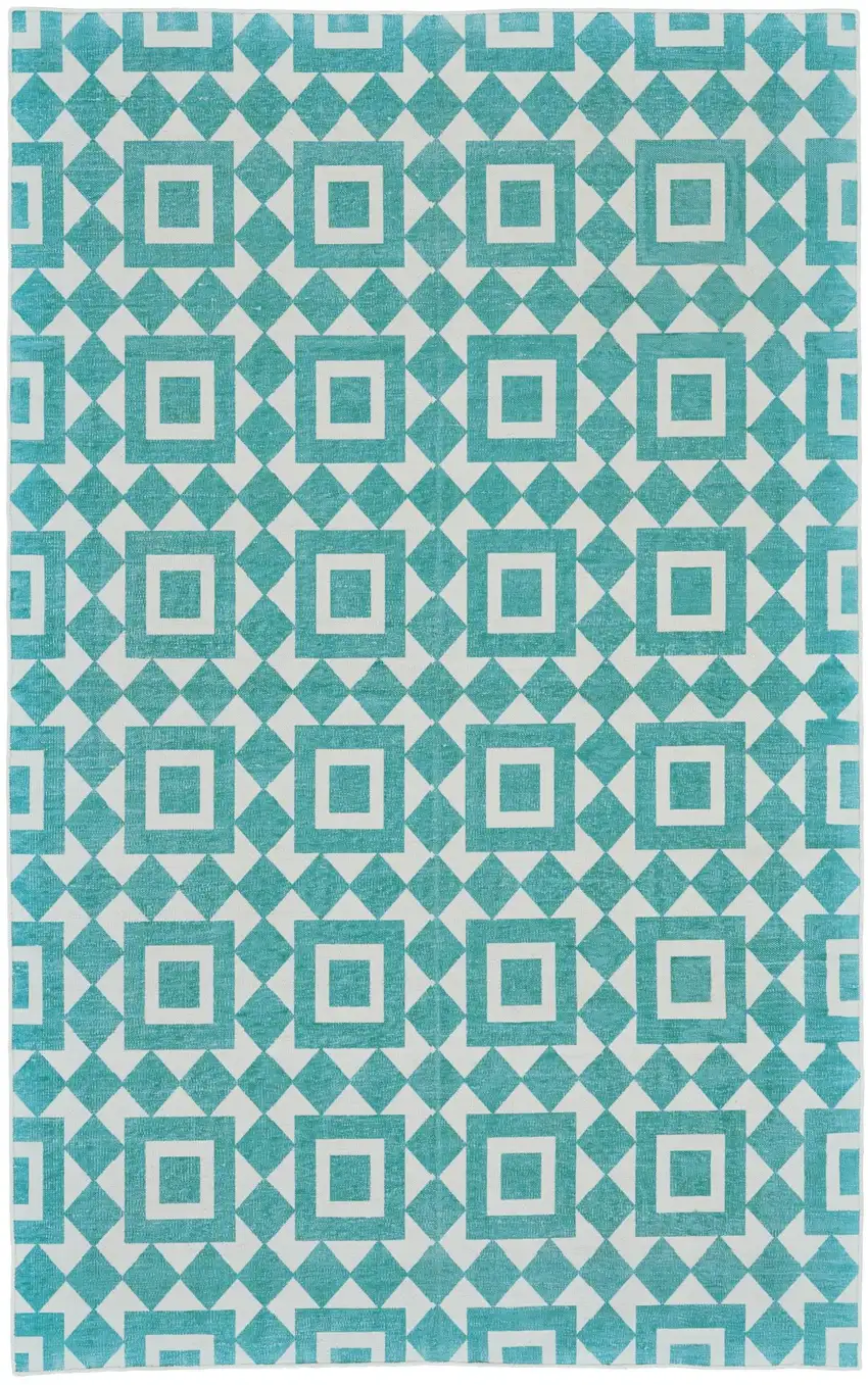 Blue And White Geometric Hand Woven Area Rug Photo 2