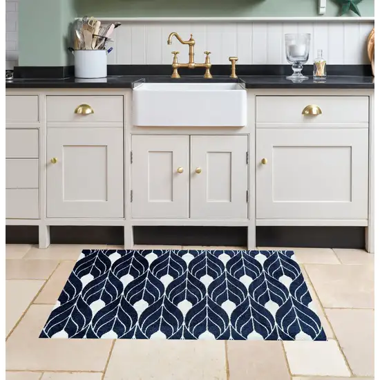 Blue And White Geometric Washable Area Rug With UV Protection Photo 5