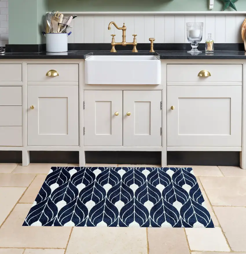 Blue And White Geometric Washable Area Rug With UV Protection Photo 5