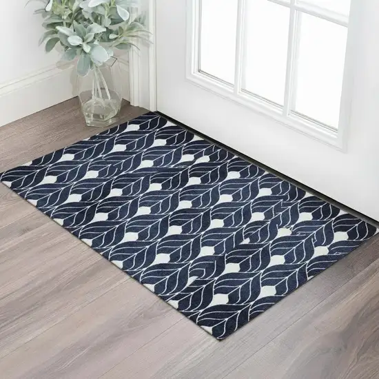 Blue And White Geometric Washable Area Rug With UV Protection Photo 1